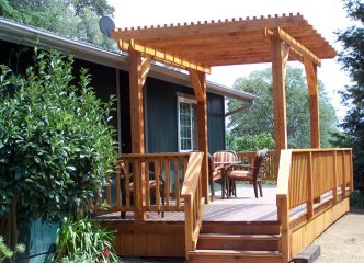 Redwood deck with arbor